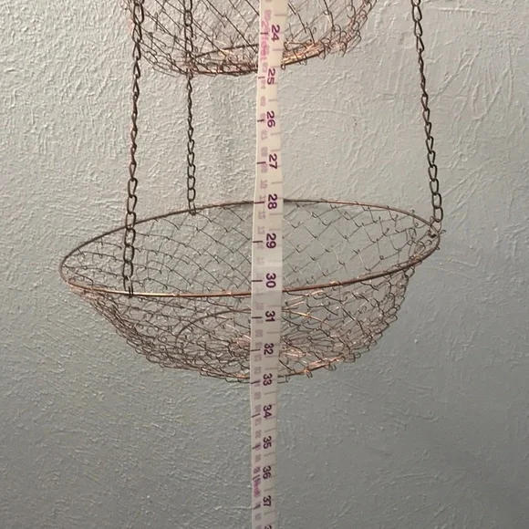 Vintage 3 tier hanging round metal copper color fruit vegetable hanger not hung - Picture 11 of 12